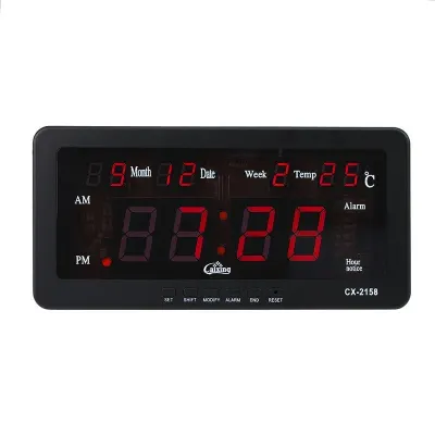 Ceas digital LED rosu, afisaj 12h, calendar si temperatura, Caixing