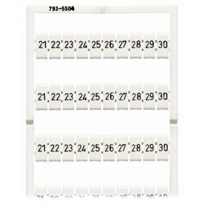 WMB marking card; as card; MARKED; 21 ... 30 (10x); stretchable 5 - 5.2 mm; Horizontal marking; snap-on type; white