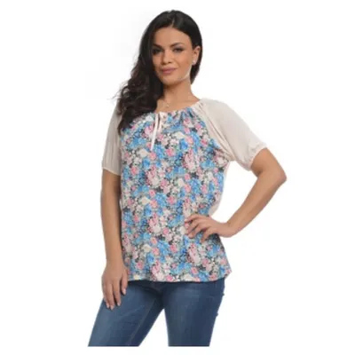Bluza dama ie V107 nude/albastru floral, Eranthe | marimea L