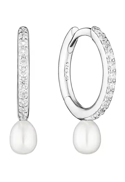 Cercei argint cu perle naturale si zirconia pavé - Eternity