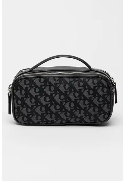 Geanta crossbody cu model cu monograma si doua compartimente - Negru/Gri