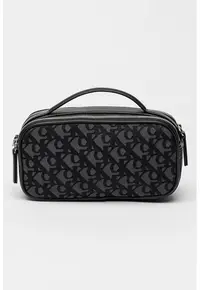 Geanta crossbody cu model cu monograma si doua compartimente - Negru/Gri