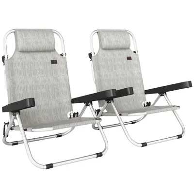 Set Outsunny 2 Șezlonguri Pliabile și Reclinabile pe 4 Poziții cu Suport pentru Cap, din Aluminiu, 62x61x80 cm, Gri | Aosom Romania