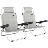 Set Outsunny 2 Șezlonguri Pliabile și Reclinabile pe 4 Poziții cu Suport pentru Cap, din Aluminiu, 62x61x80 cm, Gri | Aosom Romania