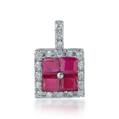 Pandantiv din aur alb cu rubine princess de 0.71ct si diamante de 0.12ct