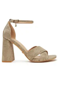 Sandale dama - toc bloc - auriu - material sintetic