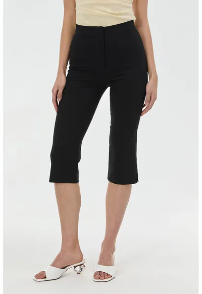 Pantaloni slim fit trei sferturi cu talie medie - Negru