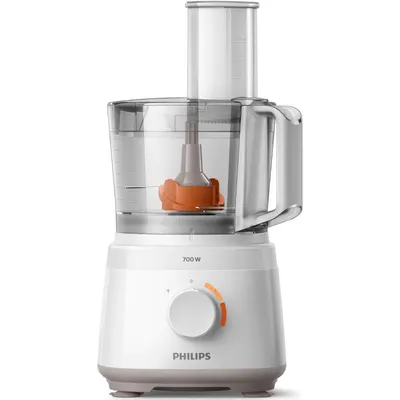 Robot de bucatarie Philips HR7310/00 Daily Collection, 700 W, 2 viteze + pulse, bol 2.1 L, dispozitiv de emulsifiere, disc din inox, Alb
