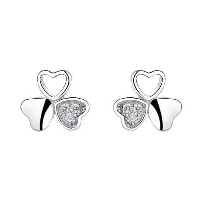 Cercei argint 925, JW735, model trifoi, placati cu rodiu