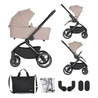 Carucior 2 in 1, Petite&Mars, Scout, Cu landou pliabil, Reversibil, Spatar si suport de picioare reglabile in 3 pozitii, Maner ajustabil, Cu accesorii, Pana la 22 kg, 0 luni+, Crem Cappuccino