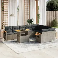 Gossi set mobilier de gradina cu perne, 10 piese, gri, poliratan