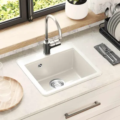 vidaXL Chiuvetă 80% Quartz și 20% Rășină 470 x 440 mm Alb