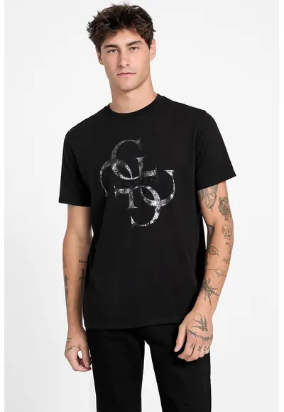 Tricou cu imprimeu cu model monograma - Alb/Negru
