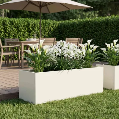 vidaXL Vază pentru Grădină Alb 100 x 30 x 30 cm Oțel laminat la rece