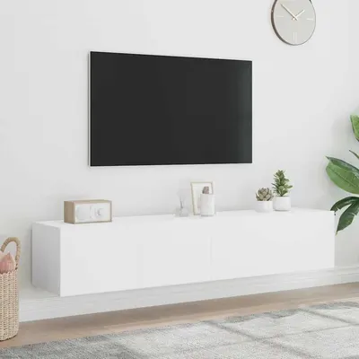 vidaXL Comode TV de perete cu lumini LED, 2 buc., alb, 80x35x31 cm