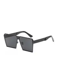Ochelari de soare Rectangular Plat Oglinda Negri - Negru