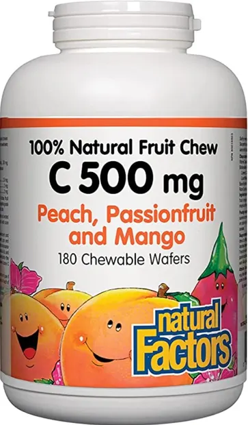 Vitamin C, 500 mg, fructe tropicale, 90 comprimate masticabile, Natural Factors