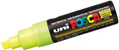 Marker permanent cu un varf tesit Uni Posca - PC-8K, 8 mm, galben fluorescent