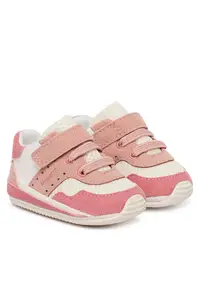 Pantofi sport fete - velcro - roz/alb - piele ecologica