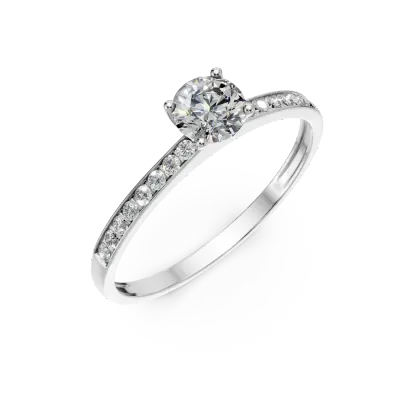 Inel de logodna solitaire pave din aur alb cu zirconii