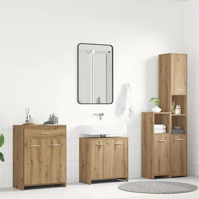 Gossi set mobilier de baie, 4 piese, stejar artizanal, lemn prelucrat
