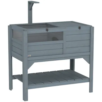 PawHut Casă pentru țestoase pe picior cu raft – Lemn de brad, 84 x 51 x 103 cm, gri | Aosom Romania