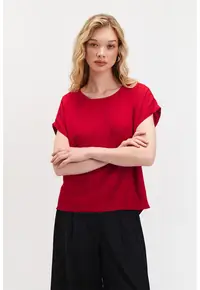 Tricou lejer cu decolteu rotund - Rosu vermillion
