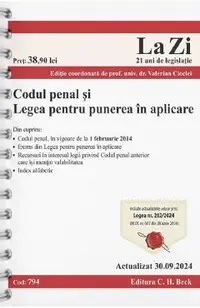 Codul penal si legea pentru punerea in aplicare Act. 30 Septembrie 2024 Ed. Spiralata