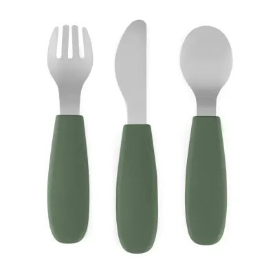 Petite&Mars Take&Match Stainless Steel Cutlery Set tacâmuri pentru copii Misty Green 12m+ 3 buc