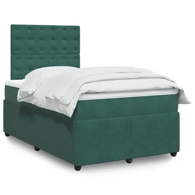 Gossi pat box spring cu saltea, verde inchis, 120x200 cm, catifea