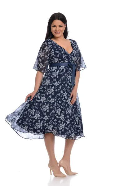 Rochie voal DV22R36 bleumarin/alb floral, Dress to Impress | marimea 36