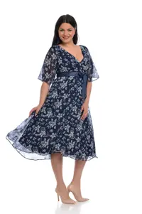 Rochie voal DV22R36 bleumarin/alb floral, Dress to Impress | marimea 36