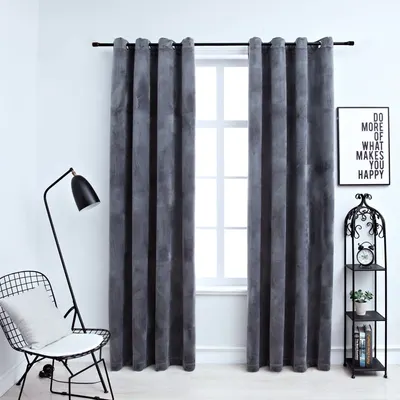 Gossi draperii opace cu inele, 2 buc., antracit, 140x175 cm, catifea