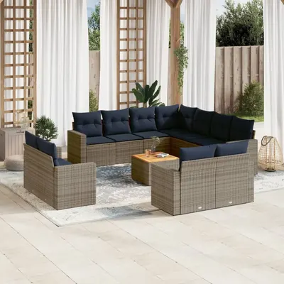 Gossi set mobilier de gradina cu perne, 12 piese, gri, poliratan