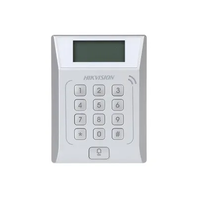 Cititor standalone cu tastatura si card proximitate Hkvision DS-K1T802E, suporta cartele EM 125Khz, capacitate 3000 carduri si 1