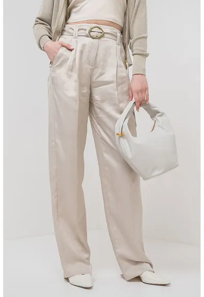 Pantaloni drepti din amestec de in - Bej deschis
