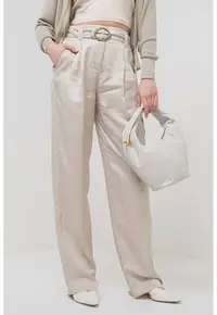 Pantaloni drepti din amestec de in - Bej deschis
