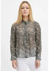Bluza cu esarfa si animal print - Alb/Negru