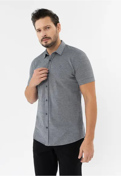 Camasa barbati din bumbac cu maneci scurte - Regular Fit - C-Londian - grafit - Gri grafit