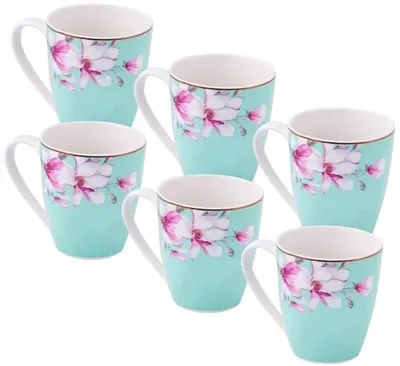 Serviciu porțelan pentru băuturi calde Morello - Tiffany Blue Magnolia, 6 căni, 360 ml
