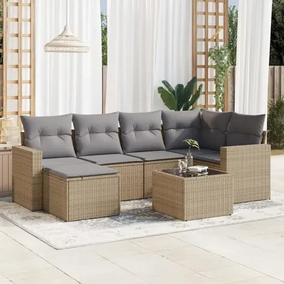 Gossi set canapele de gradina, 7 piese, cu perne, bej, poliratan