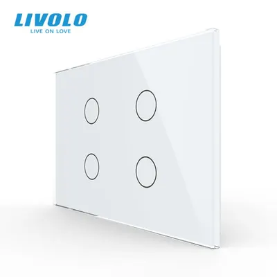 Intrerupator cvadruplu, standard italian, cu panou sticla, 3M Alb