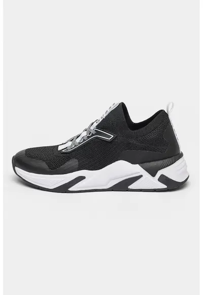 Pantofi sport slip-on cu aspect tricotat - Alb/Negru