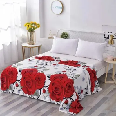 Patura pufoasa cocolino 200x230cm, 240g/mp, Alb, Rosu, trandafiri