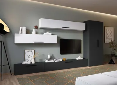 Living Pati 205 - Mobila Sufragerie Gri Antracit + Alb