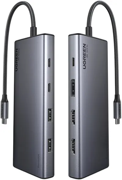 Adaptor Ugreen - CM639 8 în 1, HDMI/DP/100W PD, gri