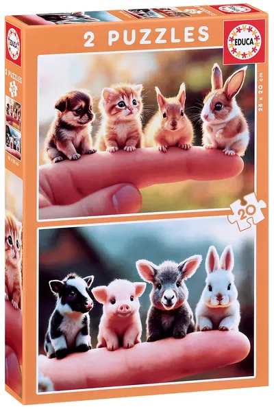 Puzzle pentru copii Educa din 2 x 20 piese - Puii de animale
