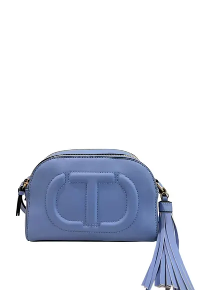 Geanta crossbody din piele ecologica cu logo in relief - Albastru deschis