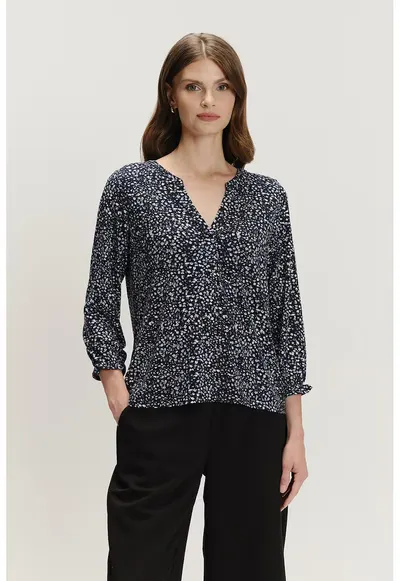 Bluza cu maneci trei sferturi si model - Alb/Albastru ultramarin/Albastru