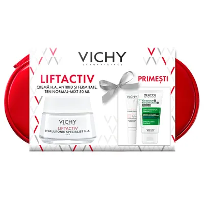 Trusa Liftactiv Hyaluronic Specialist H.A + Capital Soleil SPF 50+ + Dercos anti-matreata, Vichy | 50 ml + 15 ml + 50 ml